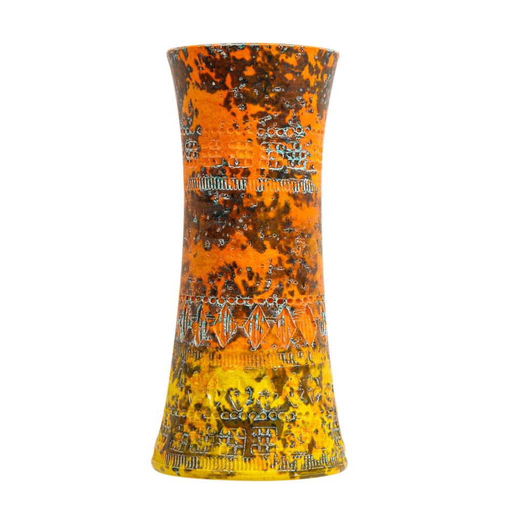 Bitossi Raymor Ceramic Vase Orange Yellow Camouflage Signed Italy, 1960s 1