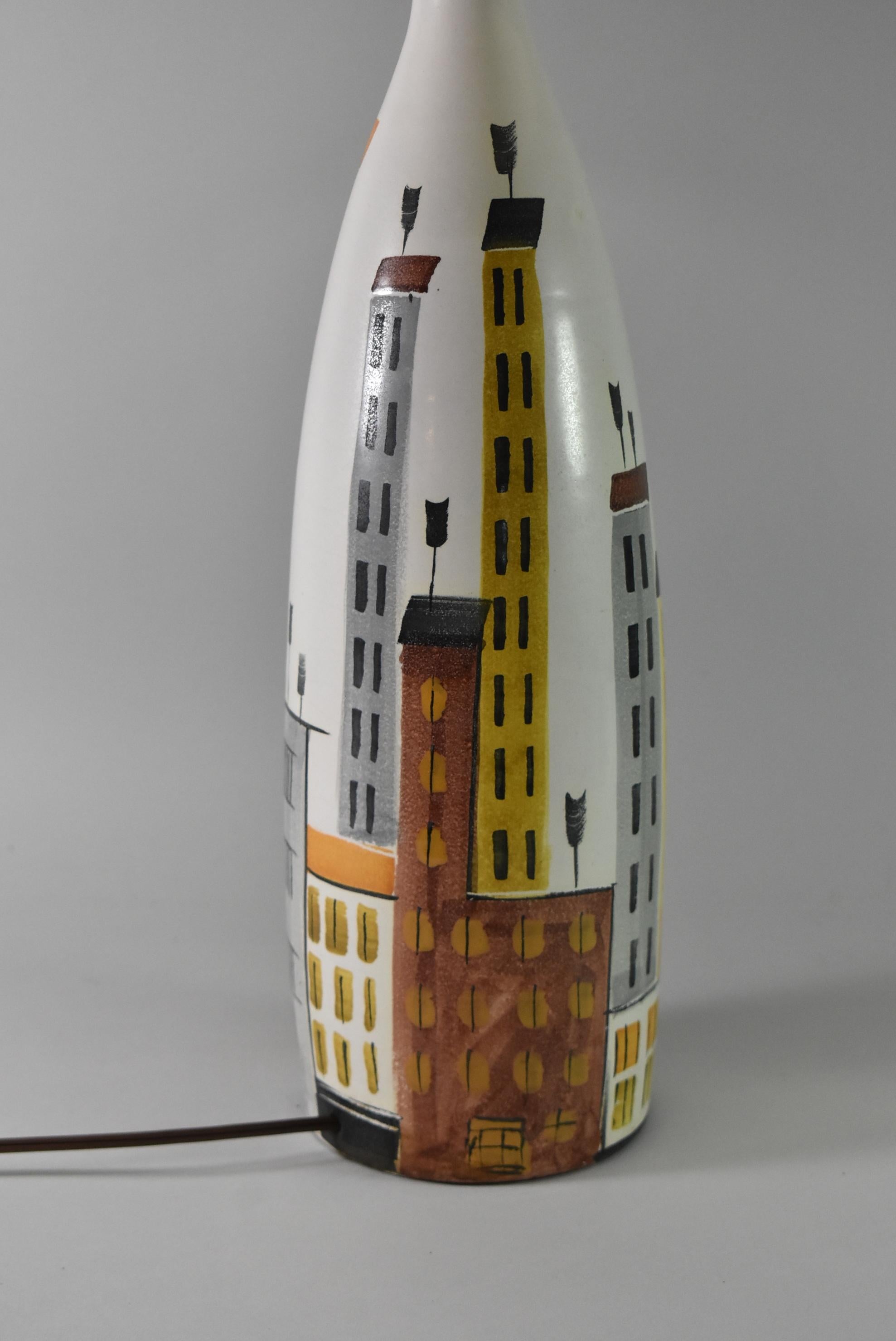 Bitossi Raymor Italian Cityscape Ceramic Table Lamp In Good Condition For Sale In Toledo, OH