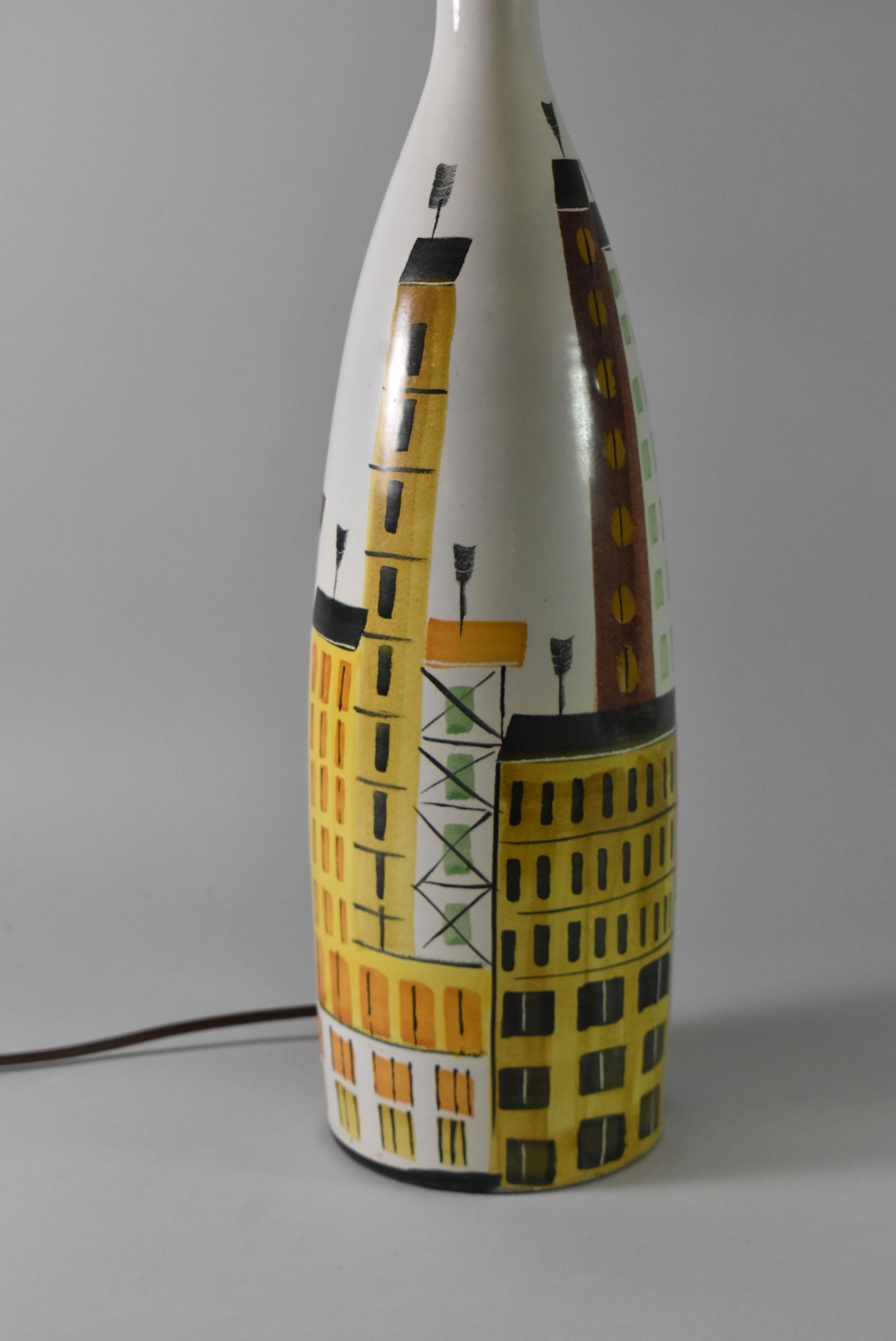 20th Century Bitossi Raymor Italian Cityscape Ceramic Table Lamp For Sale