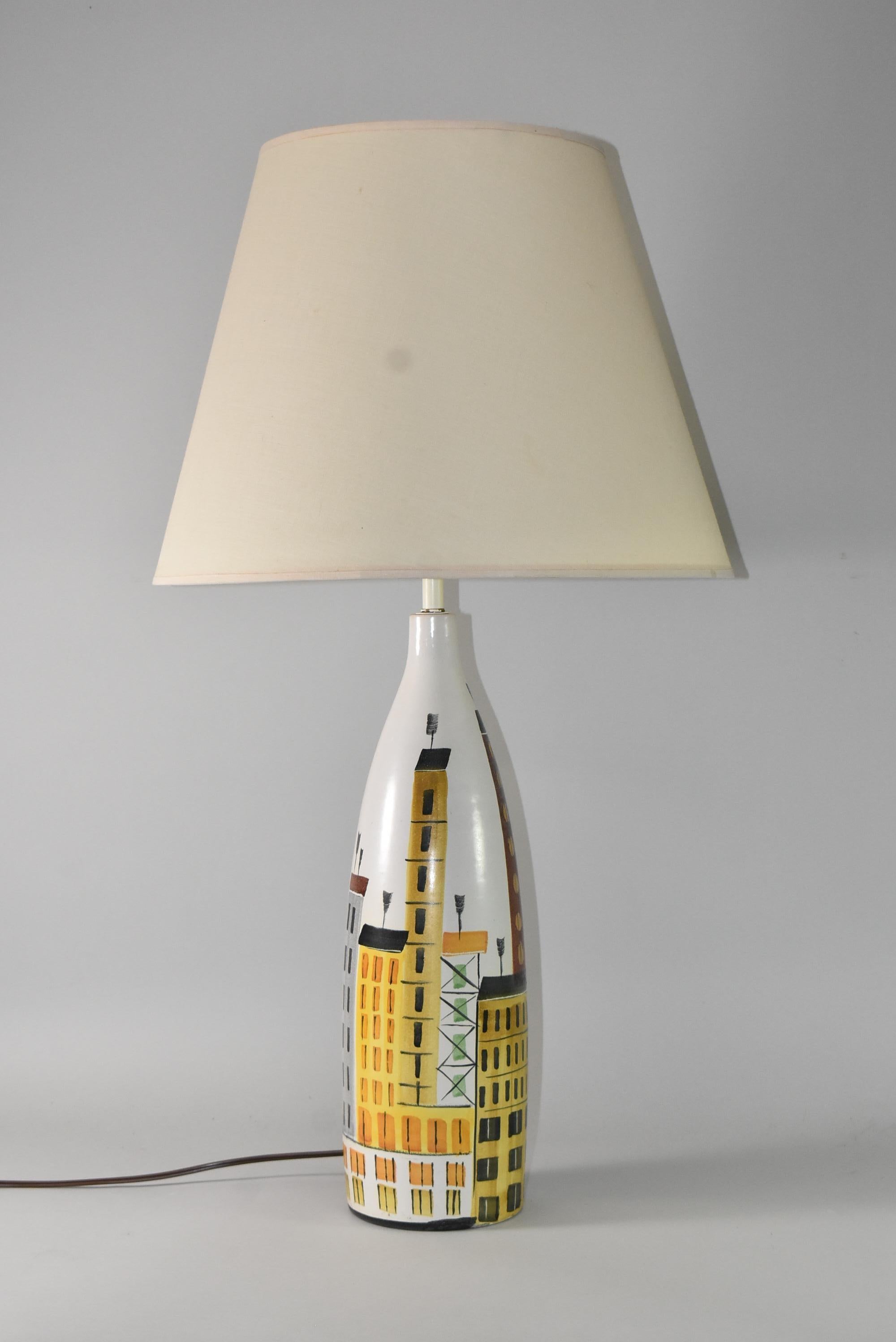 Bitossi Raymor Italian Cityscape Ceramic Table Lamp For Sale 1