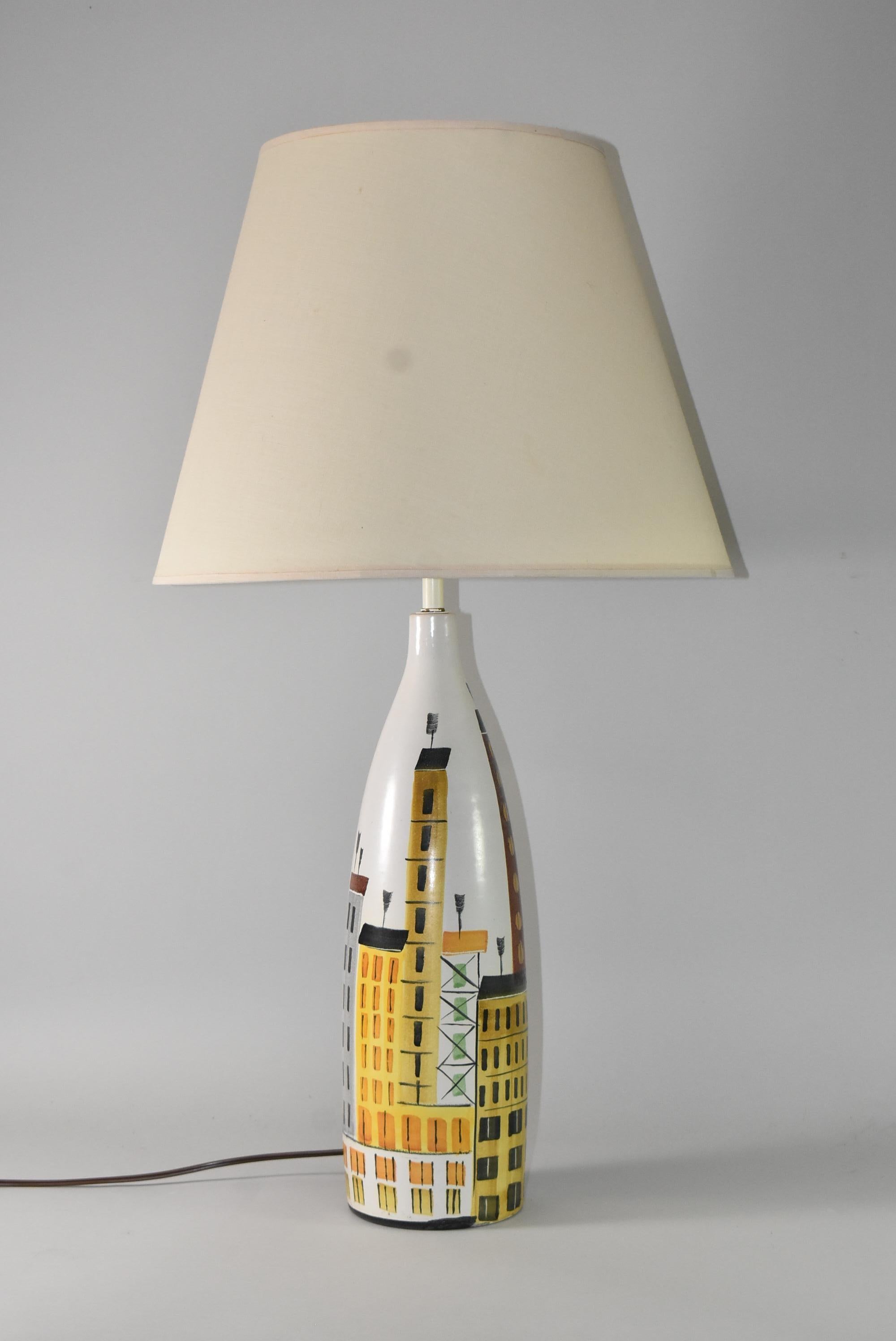 Bitossi Raymor Italienische Cityscape-Tischlampe aus Keramik im Angebot 1