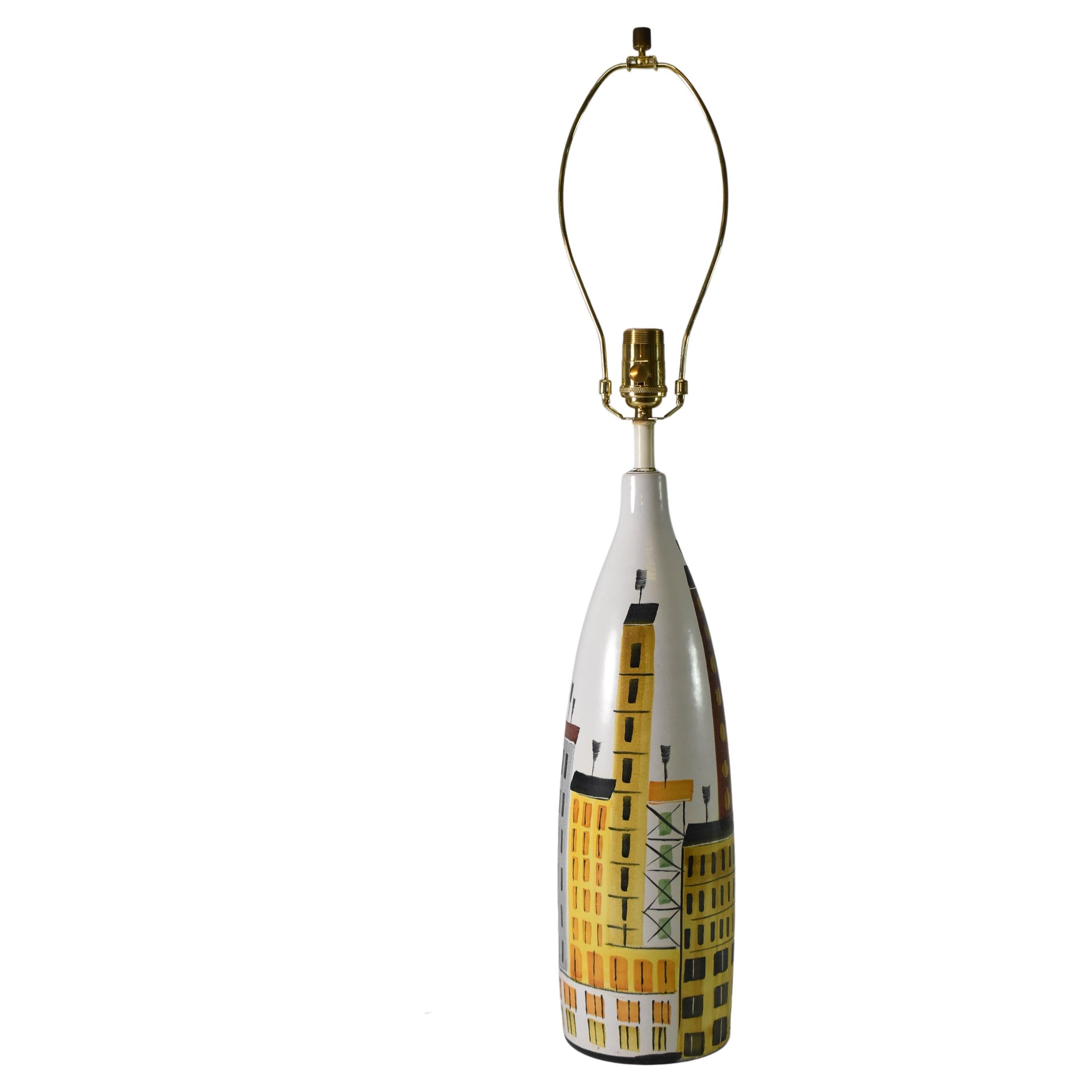 Bitossi Raymor Italienische Cityscape-Tischlampe aus Keramik im Angebot