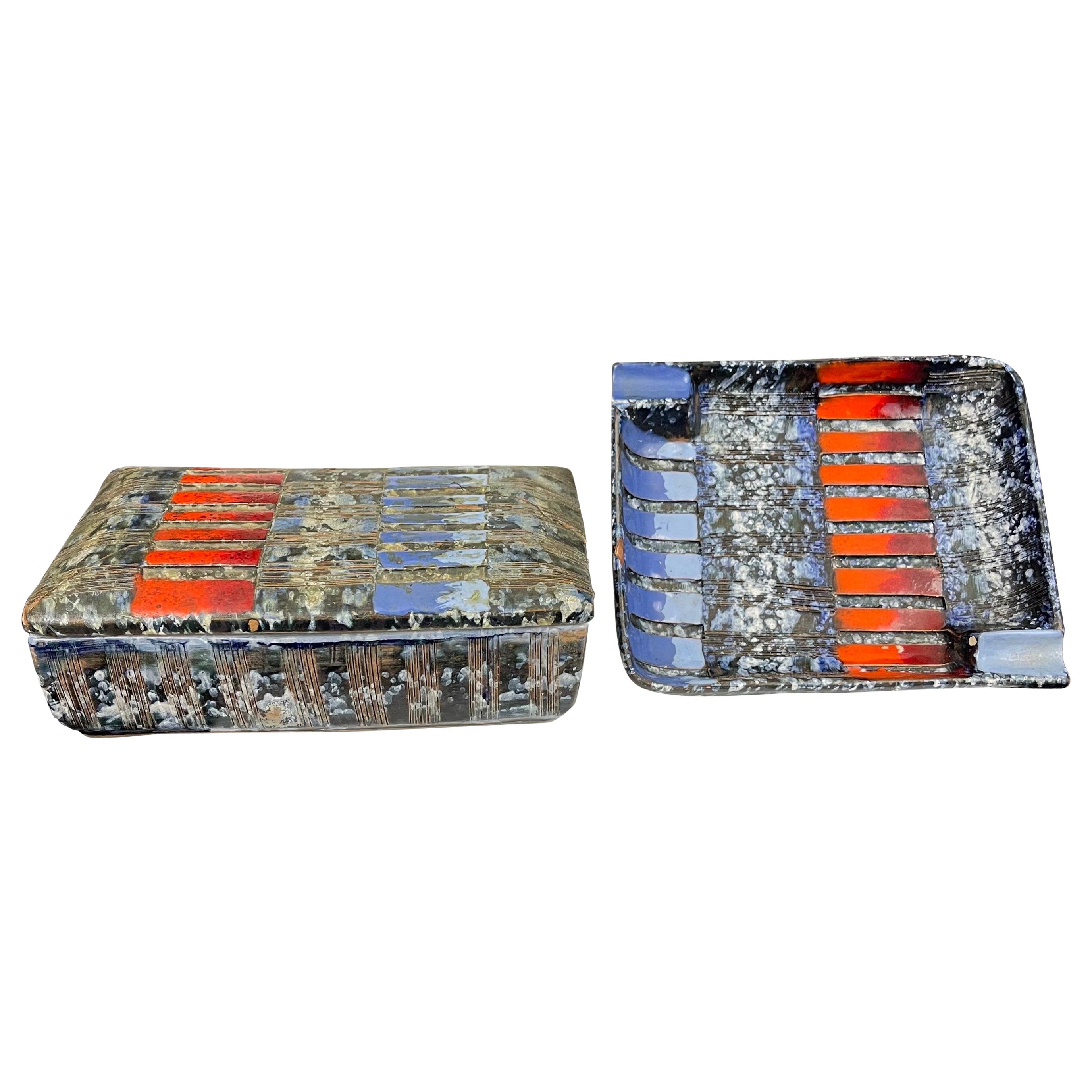 Bitossi Raymor Lava Glaze Ashtray & Lidded Box Set For Sale