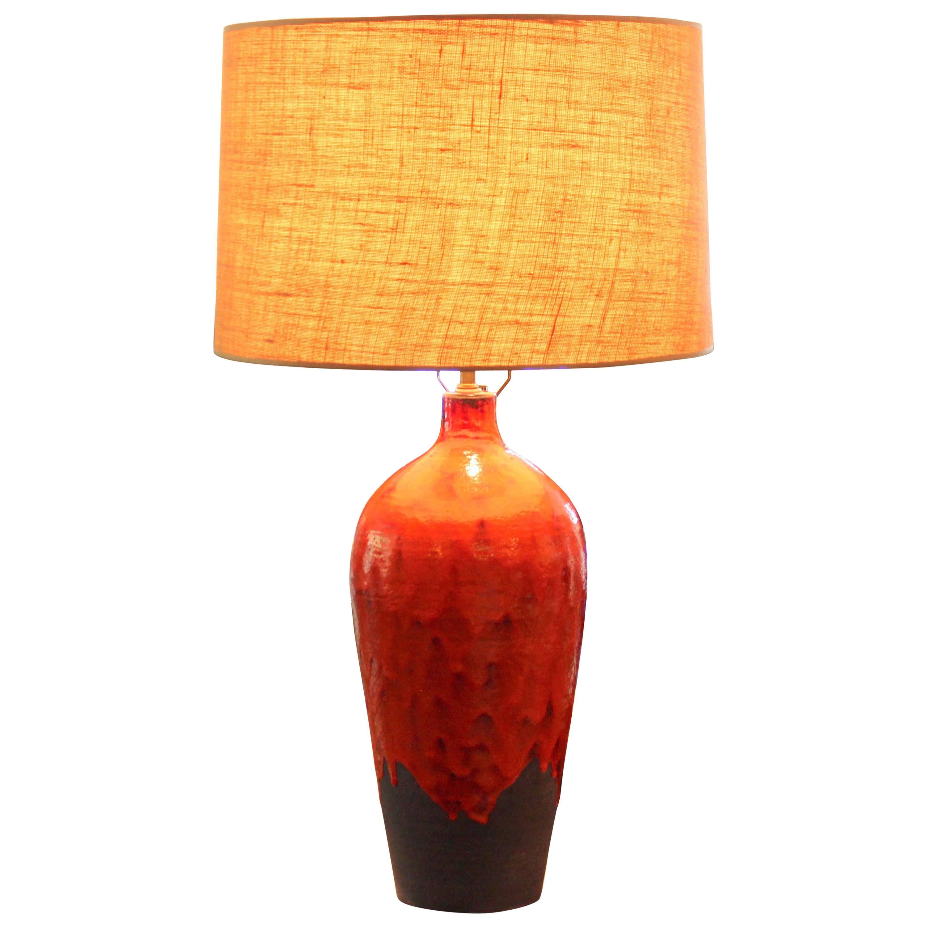 Bitossi Raymor Orange Lamp Vase Ceramic Londi Italian Huge Atomic Drip Pottery