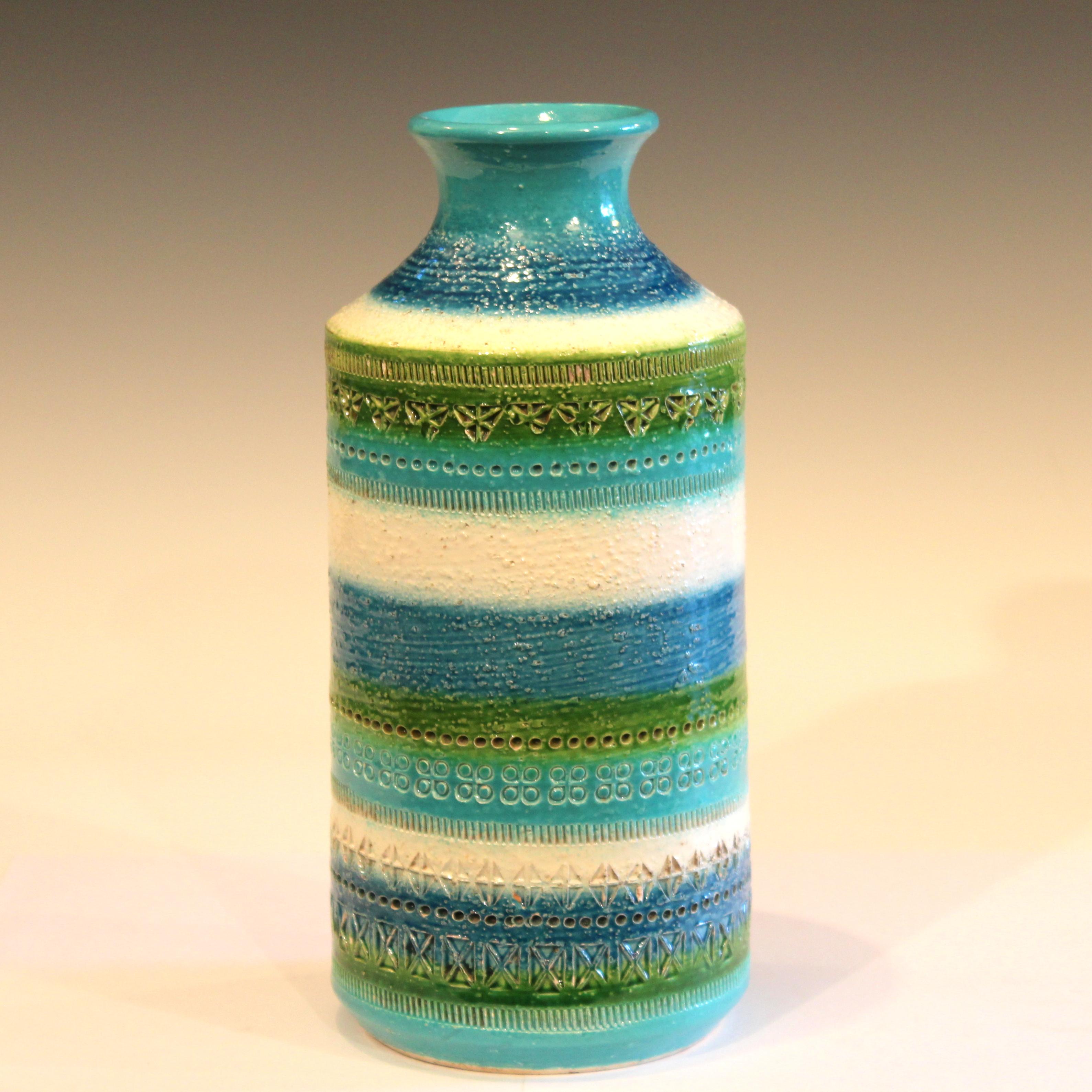 Bitossi Raymor Rimini Turquoise Decor Vase Italian Pottery Ceramic MCM 2