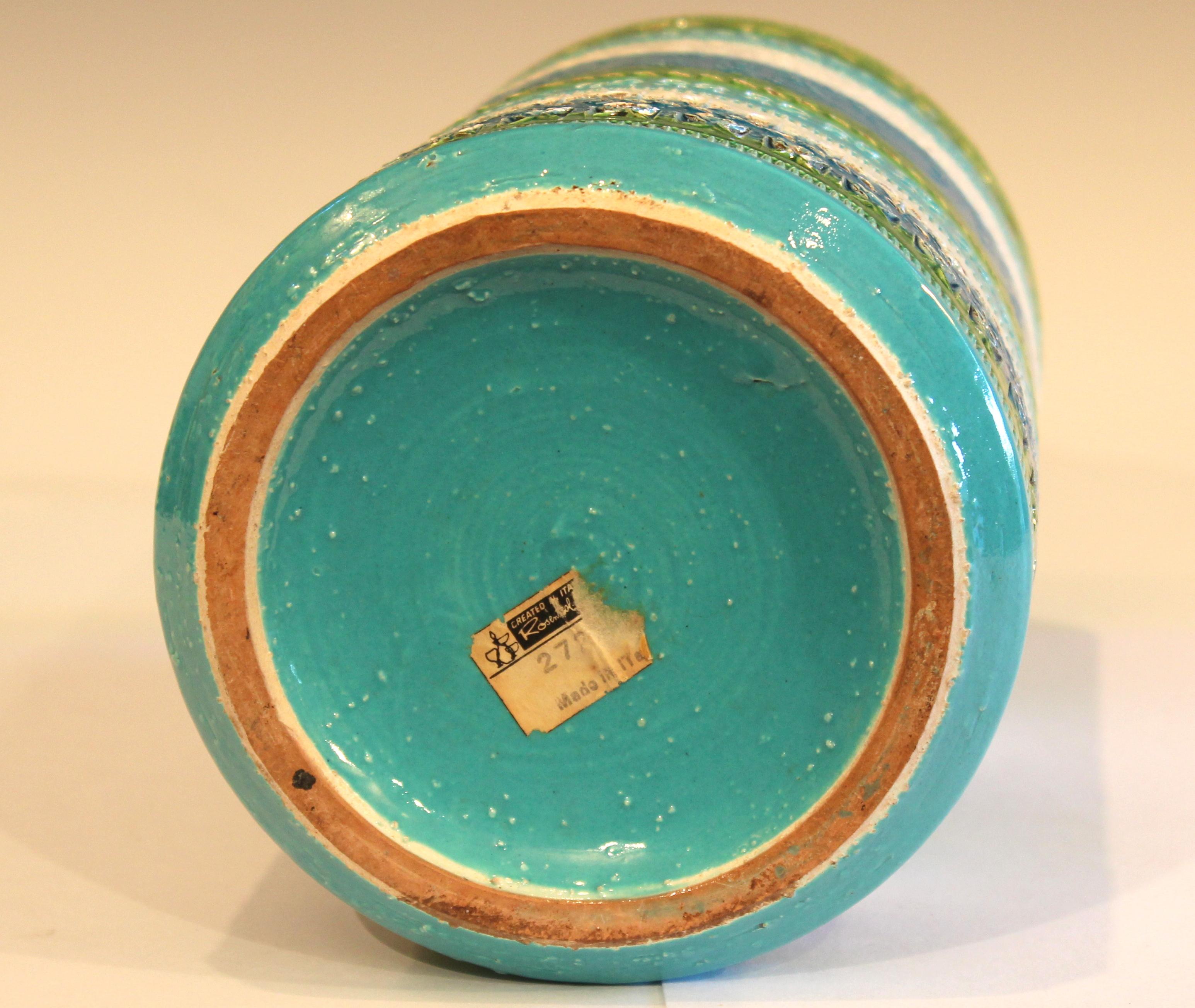 Bitossi Raymor Rimini Turquoise Decor Vase Italian Pottery Ceramic MCM In Excellent Condition In Wilton, CT