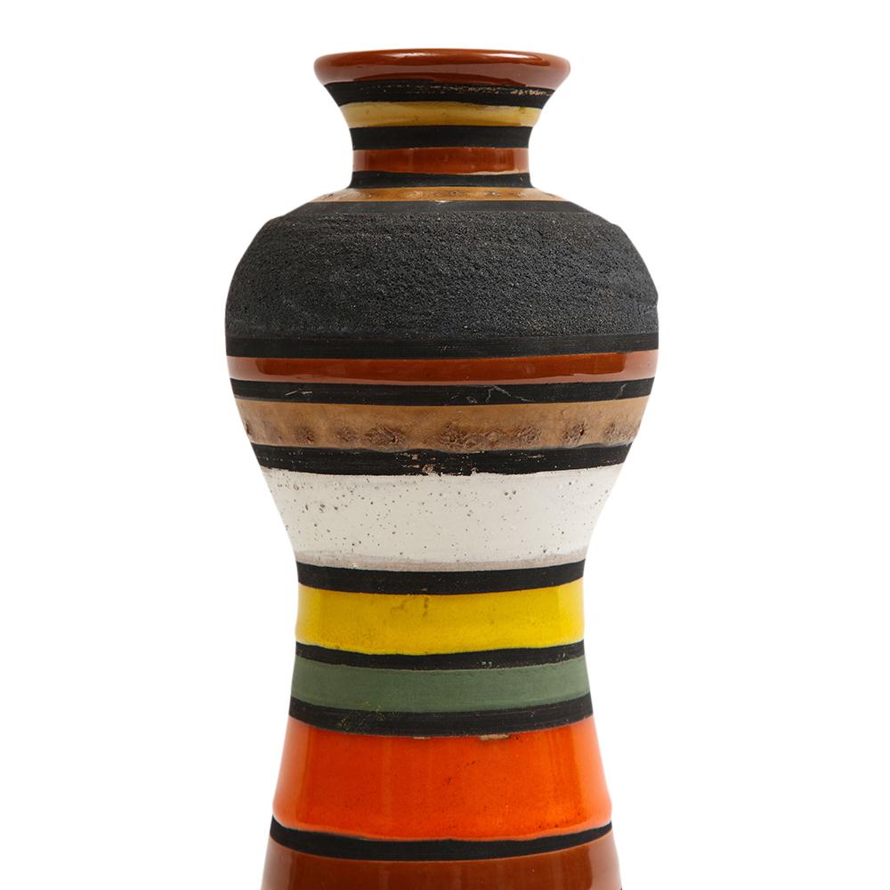 Bitossi Raymor Thailandia Vase, Ceramic, Stripes, Orange, Black, White, Signed 3