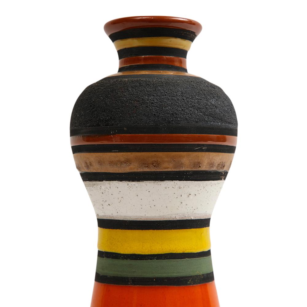 Bitossi Raymor Thailandia Vase, Ceramic, Stripes, Orange, Black, White, Signed 4
