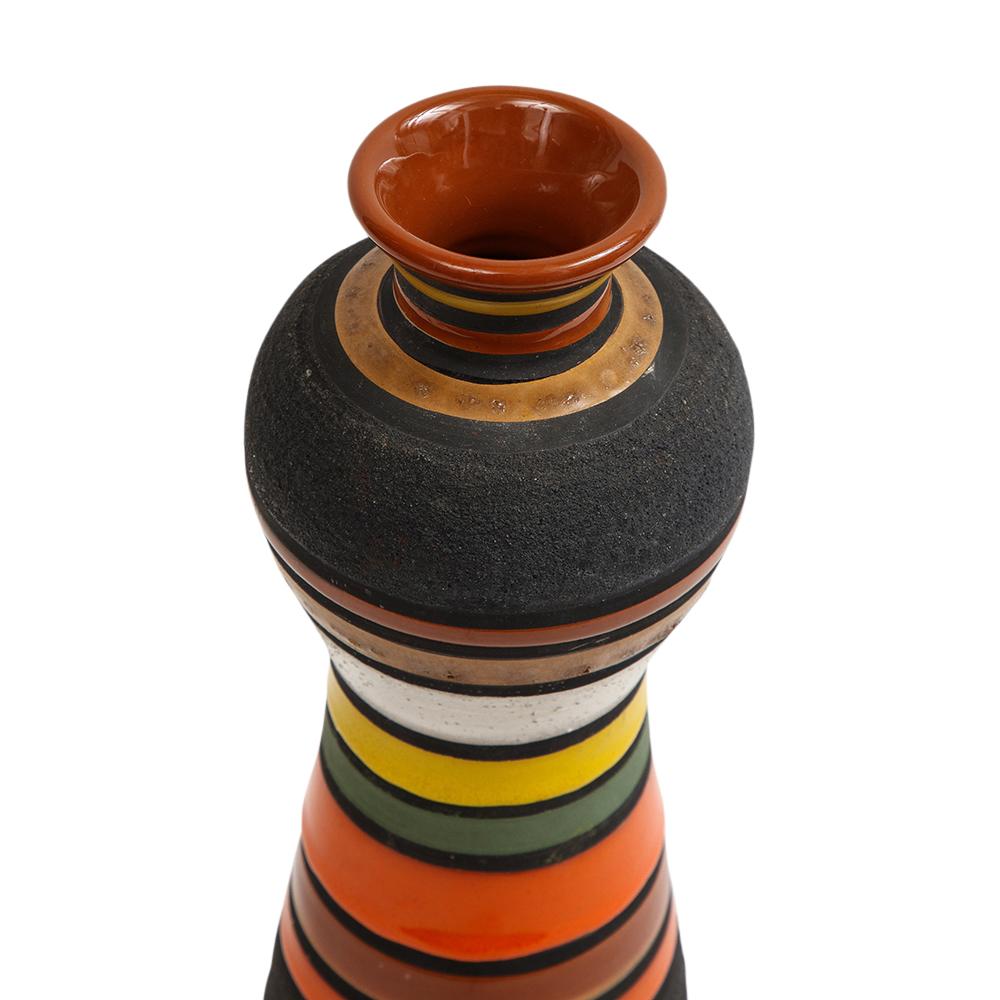 Bitossi Raymor Thailandia Vase, Ceramic, Stripes, Orange, Black, White, Signed 5