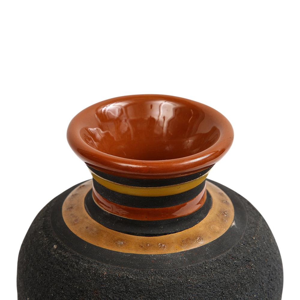 Bitossi Raymor Thailandia Vase, Ceramic, Stripes, Orange, Black, White, Signed 6