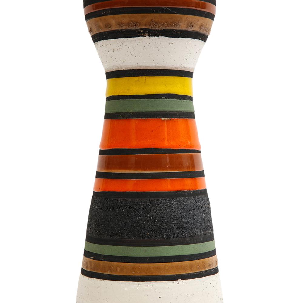 Bitossi Raymor Thailandia Vase, Ceramic, Stripes, Orange, Black, White, Signed 8