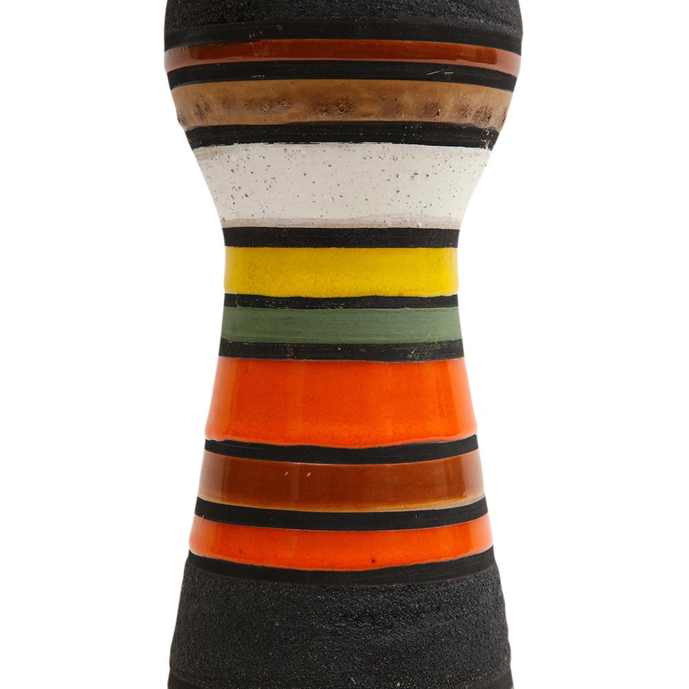 Bitossi Raymor Thailandia Vase, Ceramic, Stripes, Orange, Black, White, Signed 9