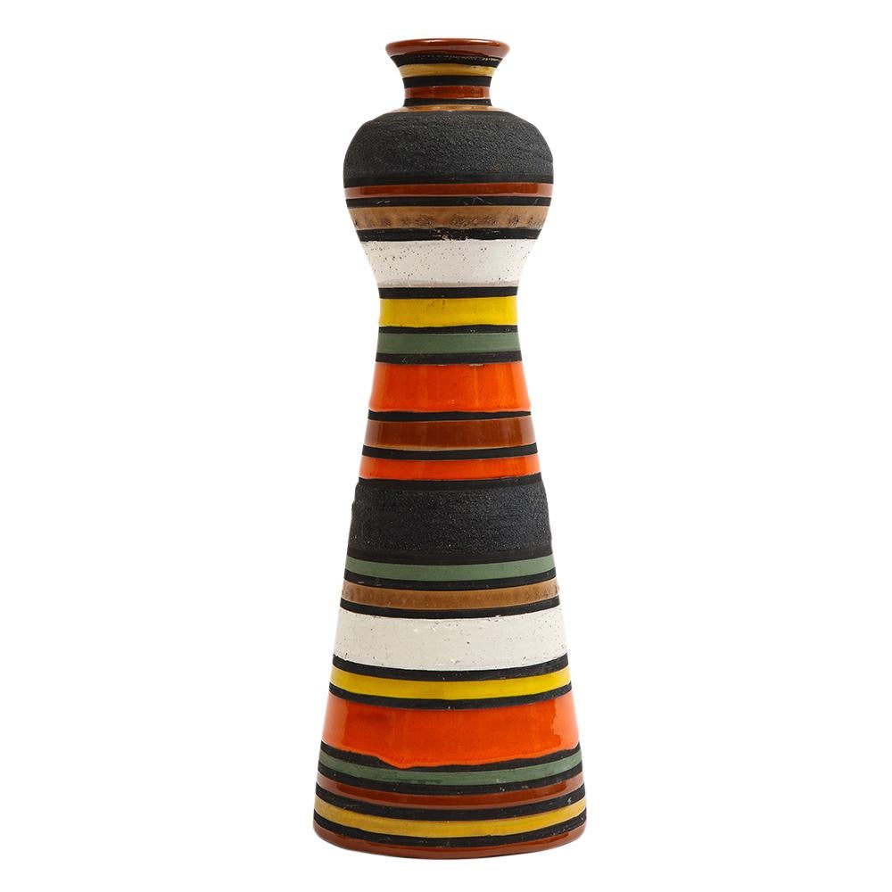 Mid-Century Modern Bitossi Raymor Thailandia Vase, Ceramic, Stripes, Orange, Black, White, Signed