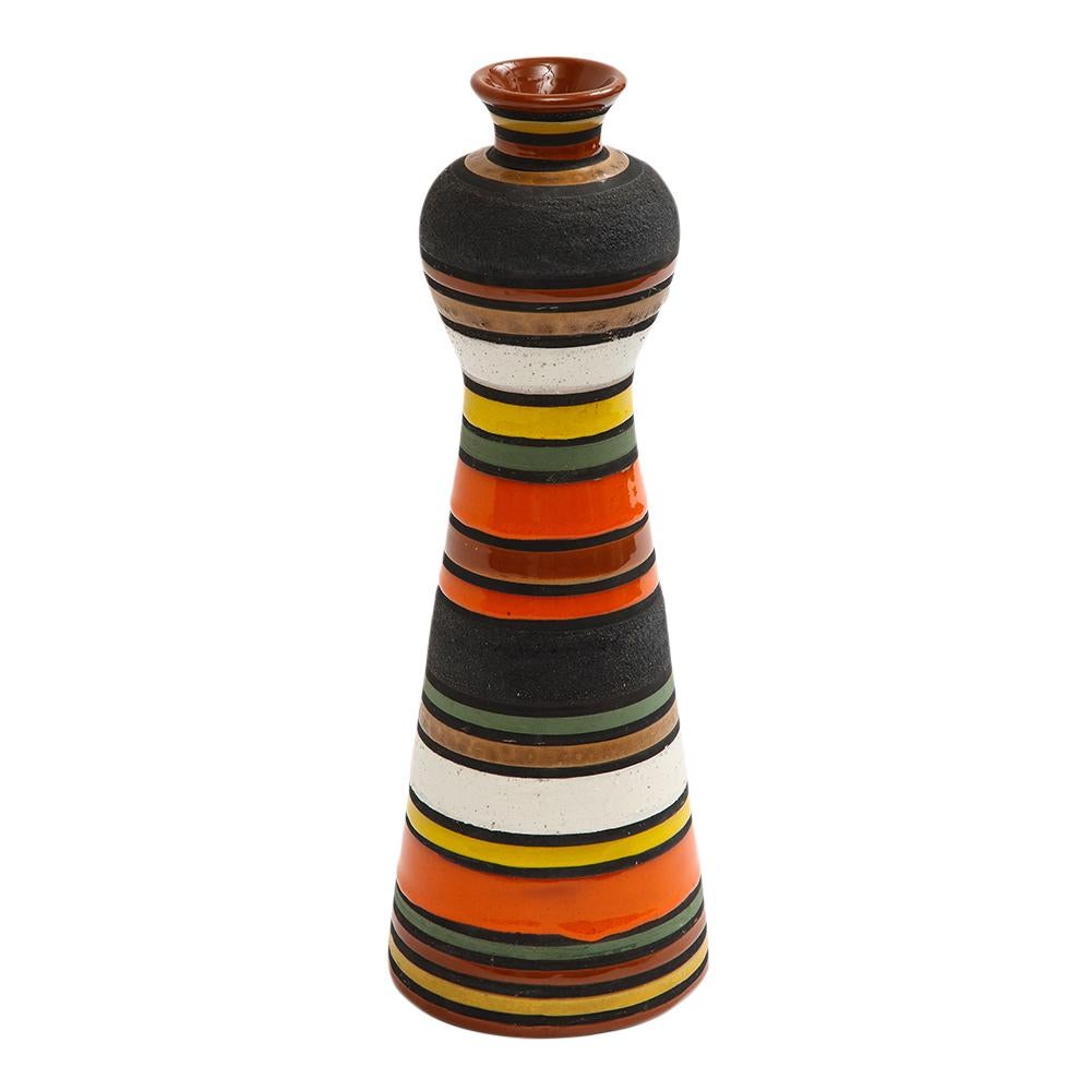 Italian Bitossi Raymor Thailandia Vase, Ceramic, Stripes, Orange, Black, White, Signed