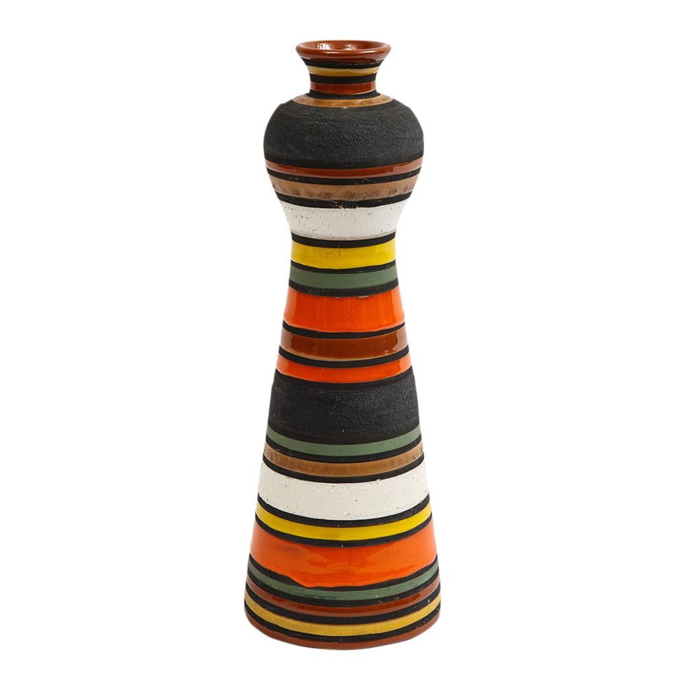 Glazed Bitossi Raymor Thailandia Vase, Ceramic, Stripes, Orange, Black, White, Signed