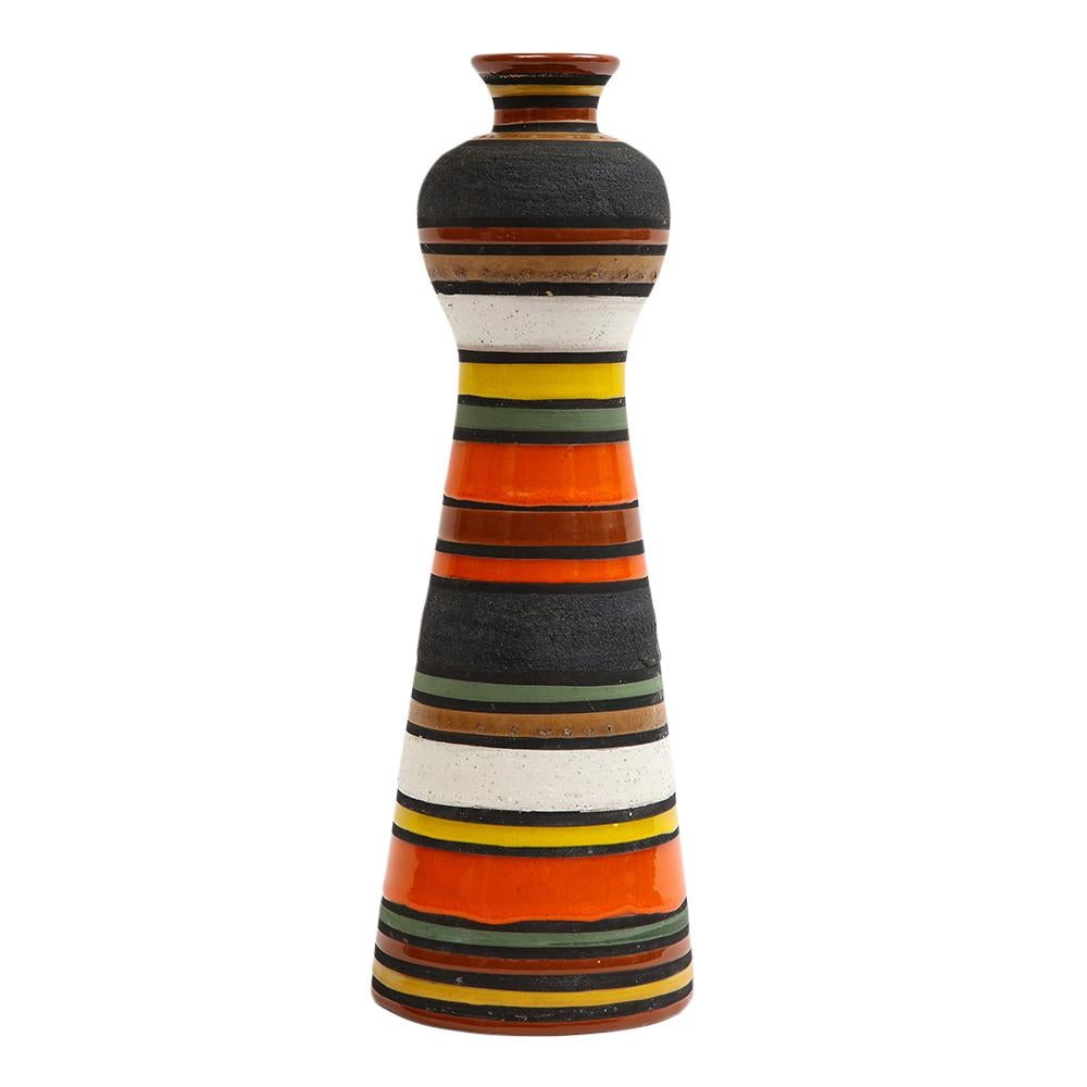 Bitossi Raymor Thailandia Vase, Ceramic, Stripes, Orange, Black, White, Signed In Good Condition In New York, NY
