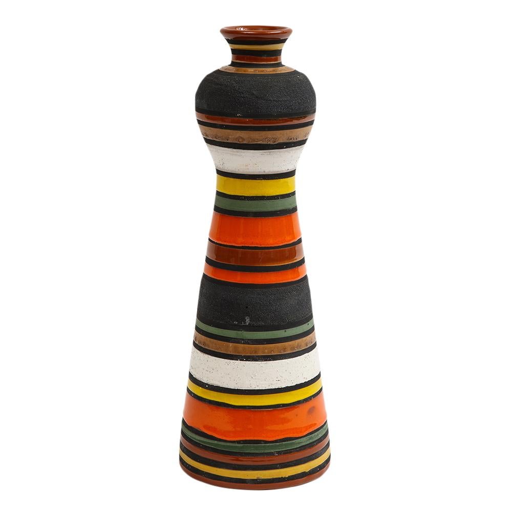 Mid-20th Century Bitossi Raymor Thailandia Vase, Ceramic, Stripes, Orange, Black, White, Signed