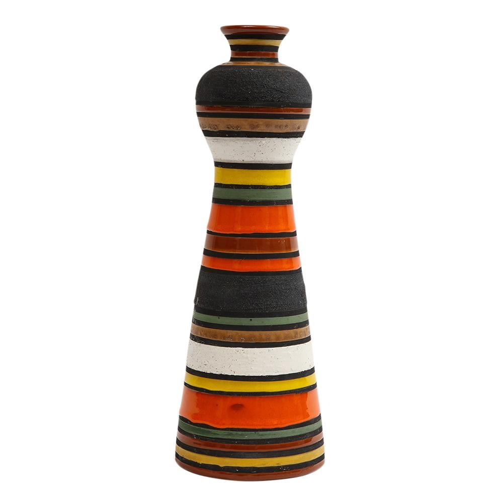 Bitossi Raymor Thailandia Vase, Ceramic, Stripes, Orange, Black, White, Signed 1