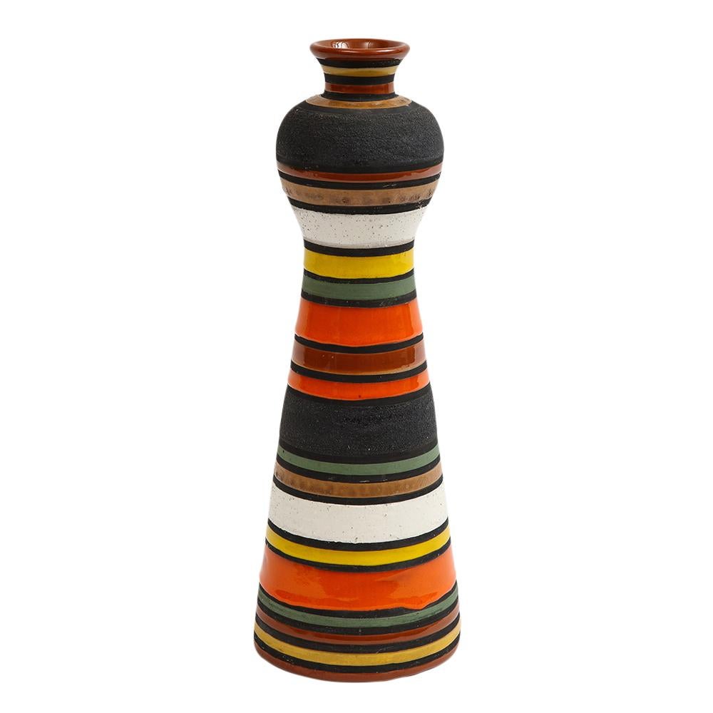Bitossi Raymor Thailandia Vase, Ceramic, Stripes, Orange, Black, White, Signed 2