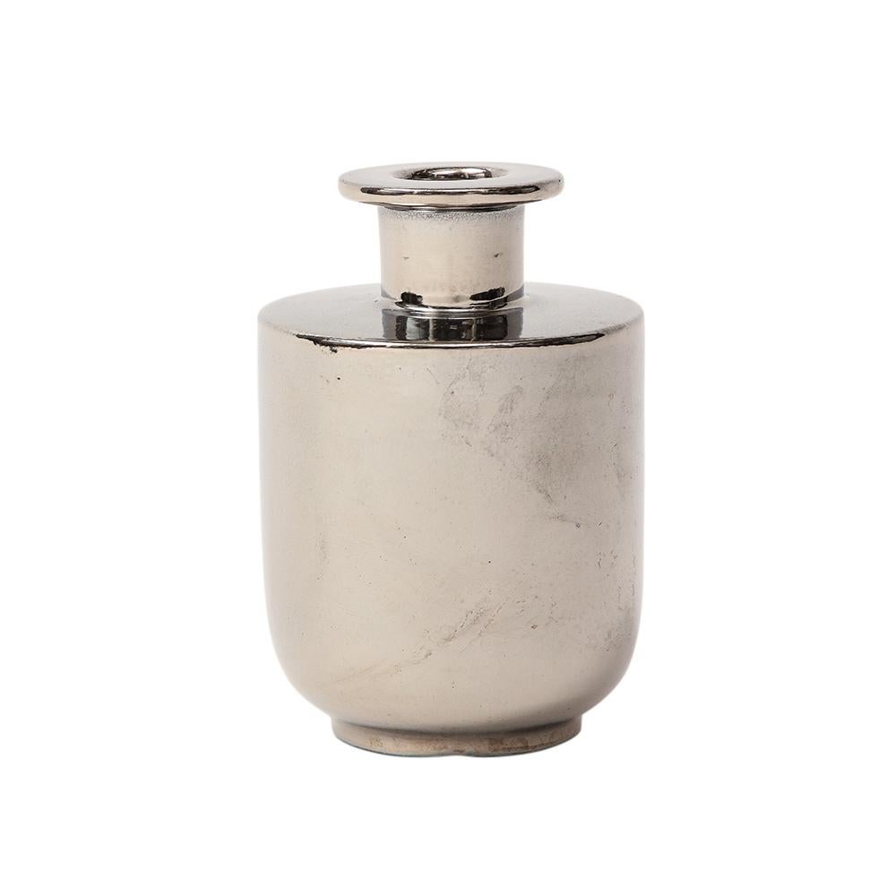 Bitossi Raymor Vase, Ceramic, Metallic Platinum, Silver, Chrome  For Sale 1