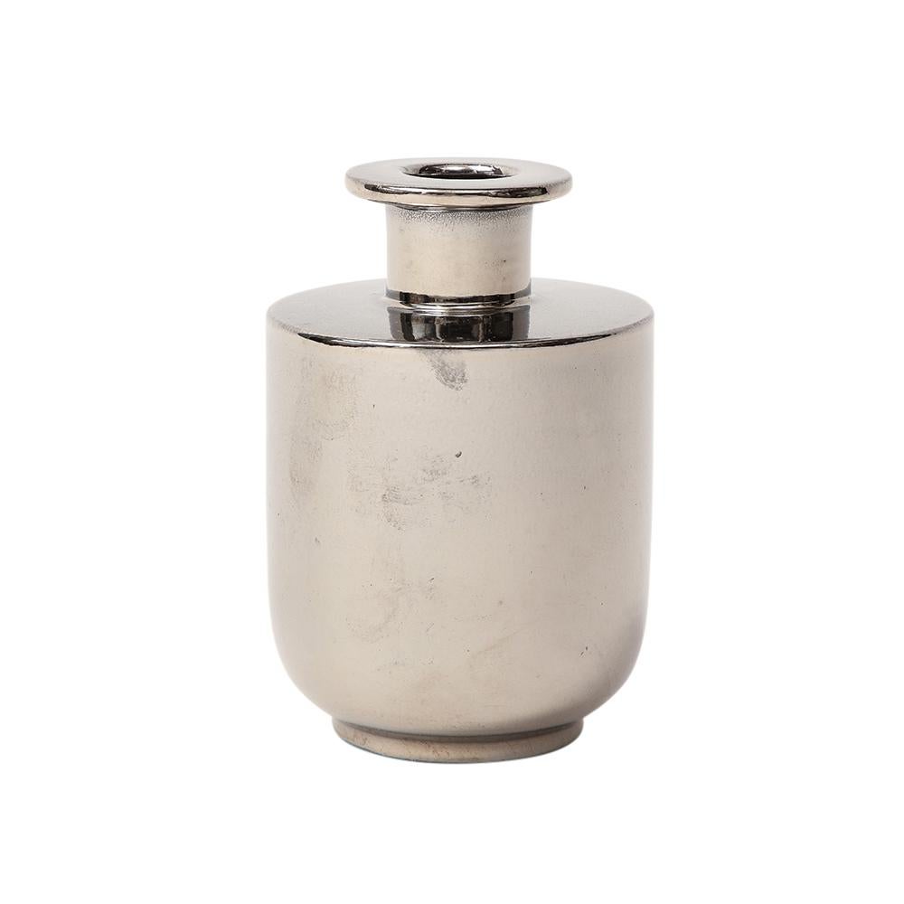 Bitossi Raymor Vase, Ceramic, Metallic Platinum, Silver, Chrome  For Sale 2