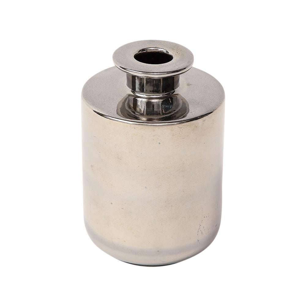 italien Vase Bitossi Raymor, céramique, platine métallique, argent, chrome, signé en vente