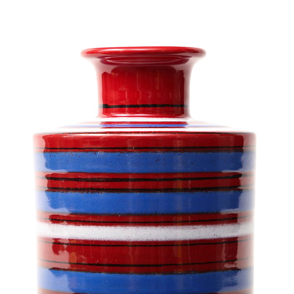 Italian Bitossi Raymor Vase, Ceramic, Red, Blue, White, Stripes, Signed For Sale