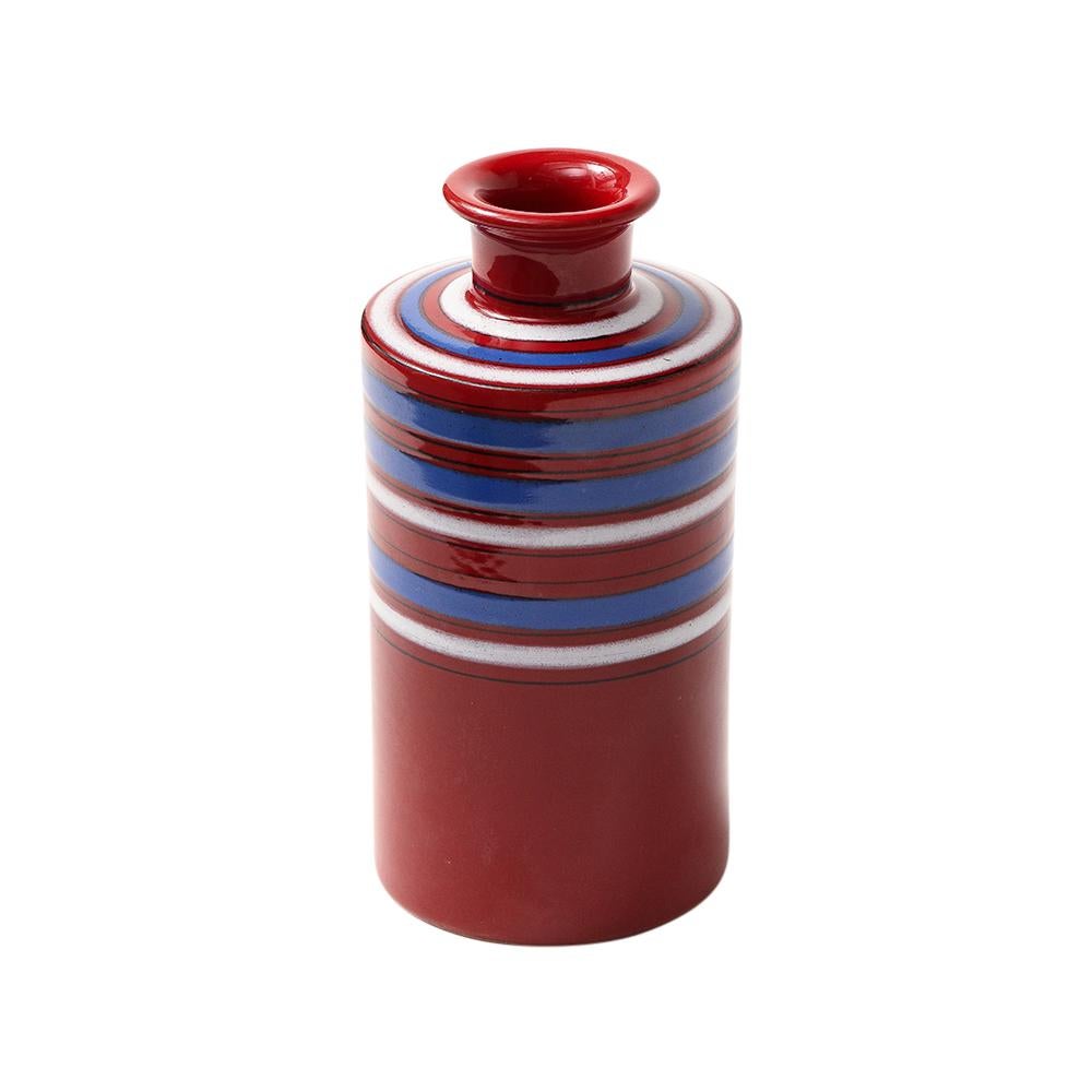 Bitossi Raymor Vase, Ceramic, Red, Blue, White, Stripes, Signed In Good Condition For Sale In New York, NY