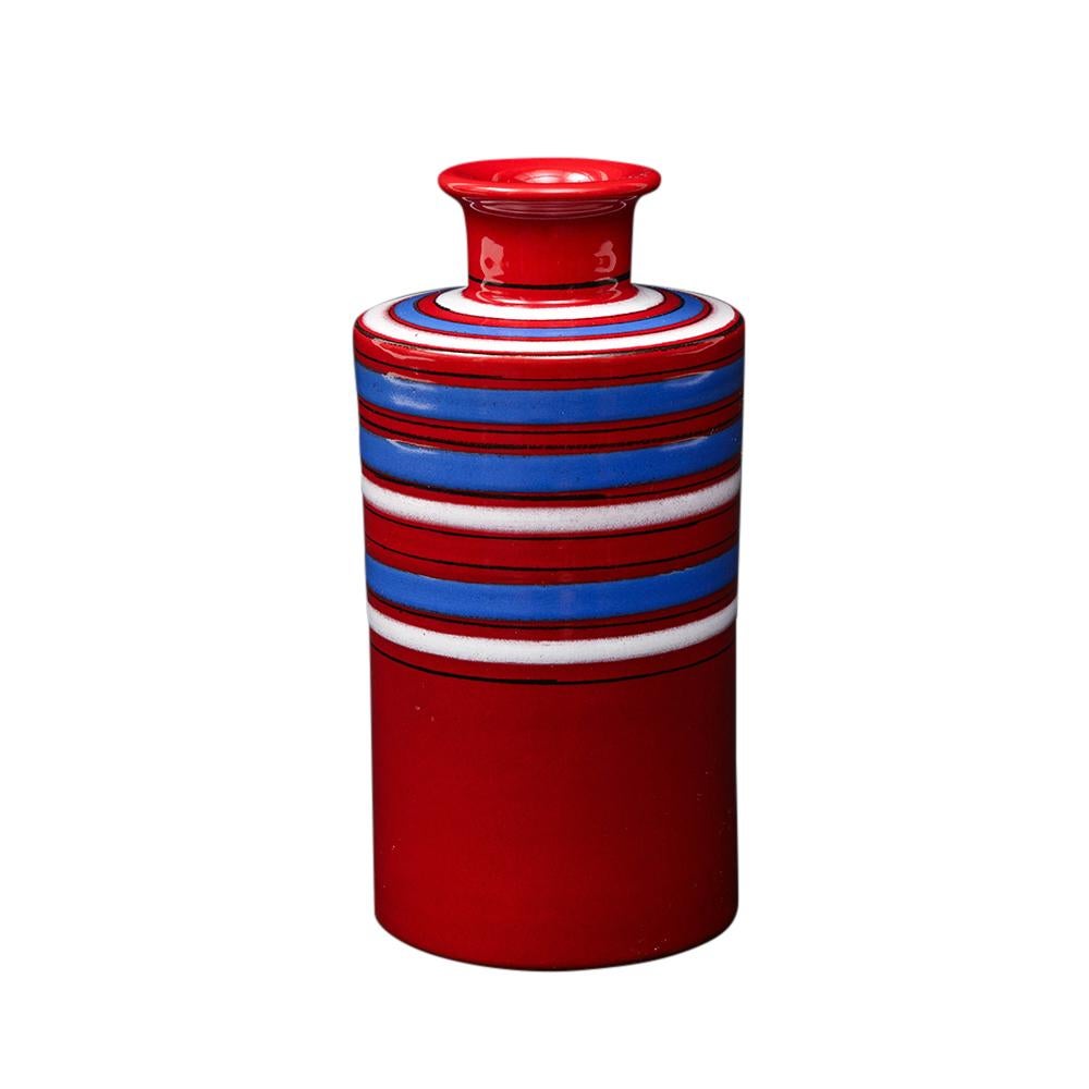 Bitossi Raymor-Vase, Keramik, rot, blau, weiß, gestreift, signiert im Angebot 1