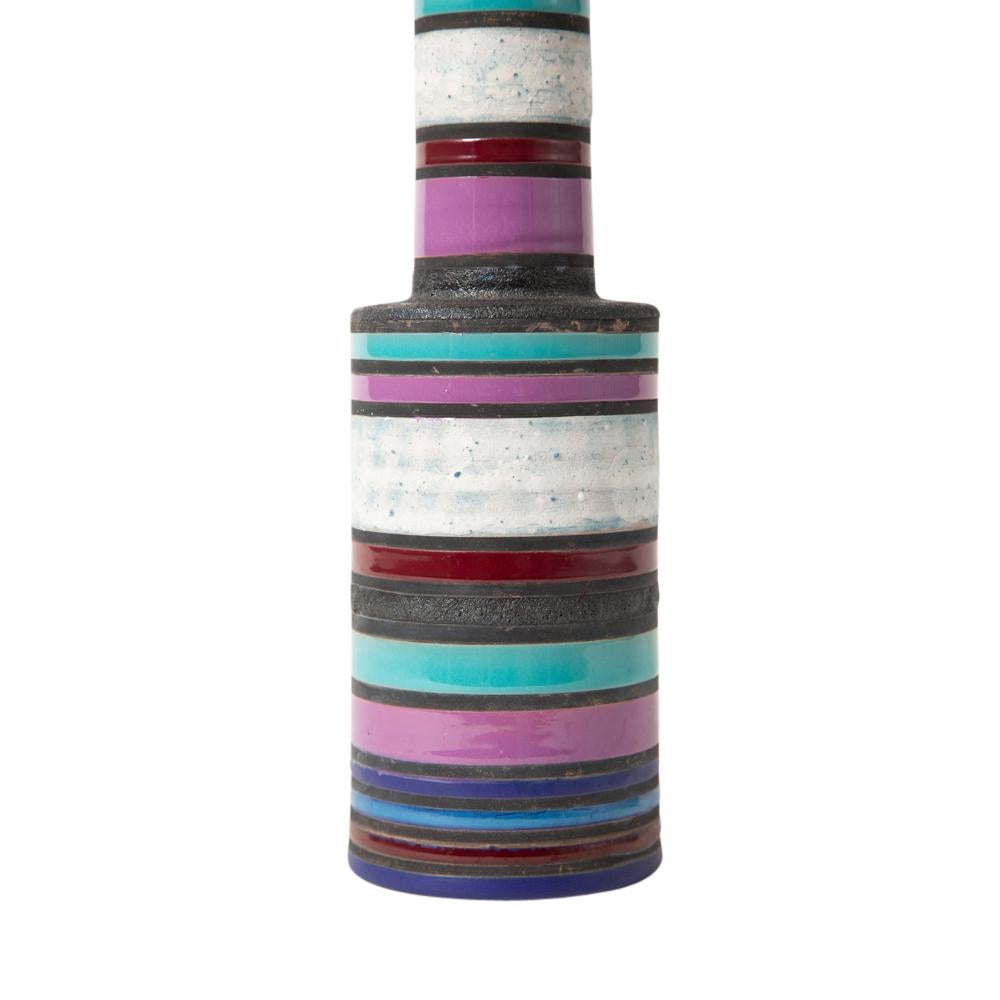 Mid-Century Modern Bitossi Raymor Cambogia Vase, Ceramic, Stripes, Purple, White, Turquoise, Signed For Sale