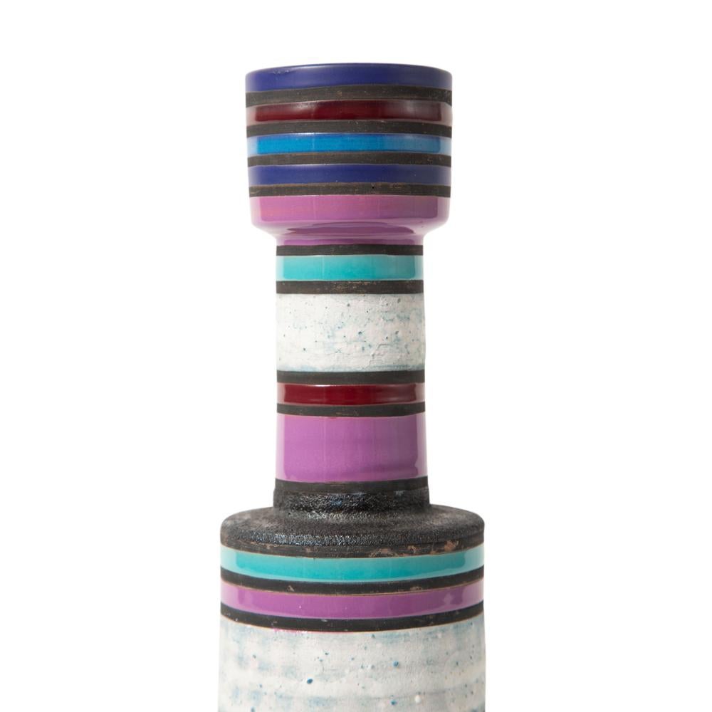 Italian Bitossi Raymor Cambogia Vase, Ceramic, Stripes, Purple, White, Turquoise, Signed For Sale