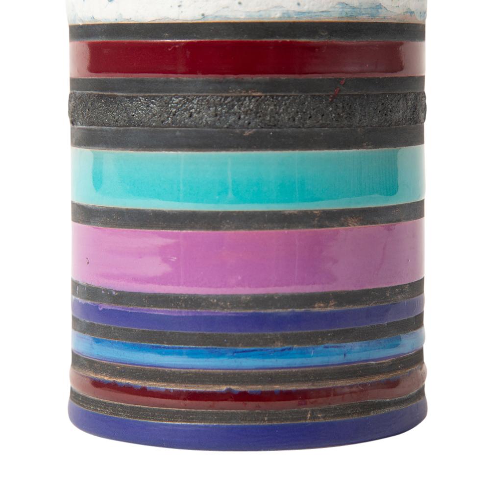 Glazed Bitossi Raymor Cambogia Vase, Ceramic, Stripes, Purple, White, Turquoise, Signed For Sale