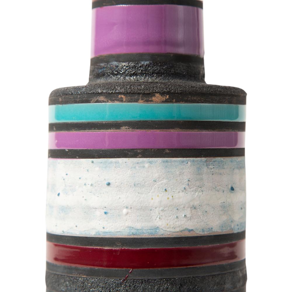 Mid-20th Century Bitossi Raymor Cambogia Vase, Ceramic, Stripes, Purple, White, Turquoise, Signed For Sale