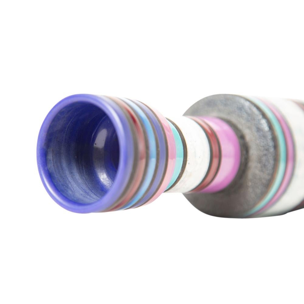 Bitossi Raymor Cambogia Vase, Ceramic, Stripes, Purple, White, Turquoise, Signed For Sale 1