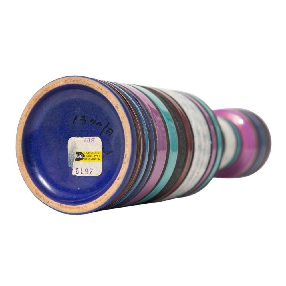 Bitossi Raymor Cambogia Vase, Ceramic, Stripes, Purple, White, Turquoise, Signed For Sale 2