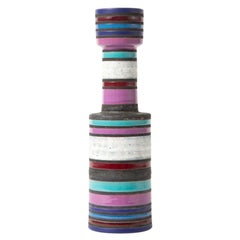 Bitossi Raymor Vase, Ceramic, Stripes, Purple, White, Turquoise, Signed