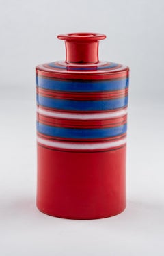 Bitossi Raymor Vase, Ceramic, Stripes, Red, Blue, White, Signed