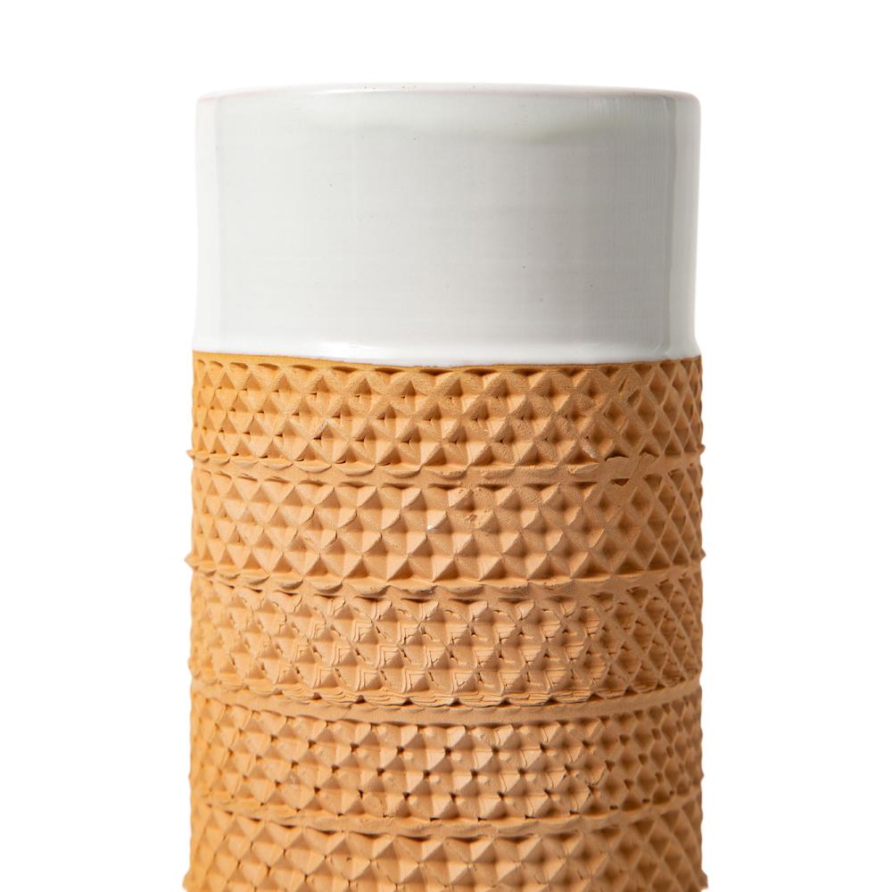 Bitossi Raymor-Vase, Keramik, weiß, Terrakotta mit Einprägung, Wabenförmig, signiert (Moderne der Mitte des Jahrhunderts) im Angebot