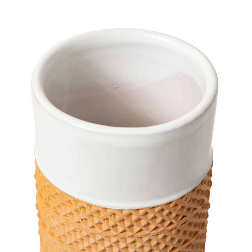 Italian Bitossi Raymor Vase, Ceramic, White, Impressed Terracotta, Honeycomb, Signed For Sale