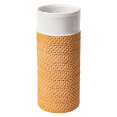 Bitossi Raymor Vase, Ceramic, White, Impressed Terracotta, Honeycomb, Signed