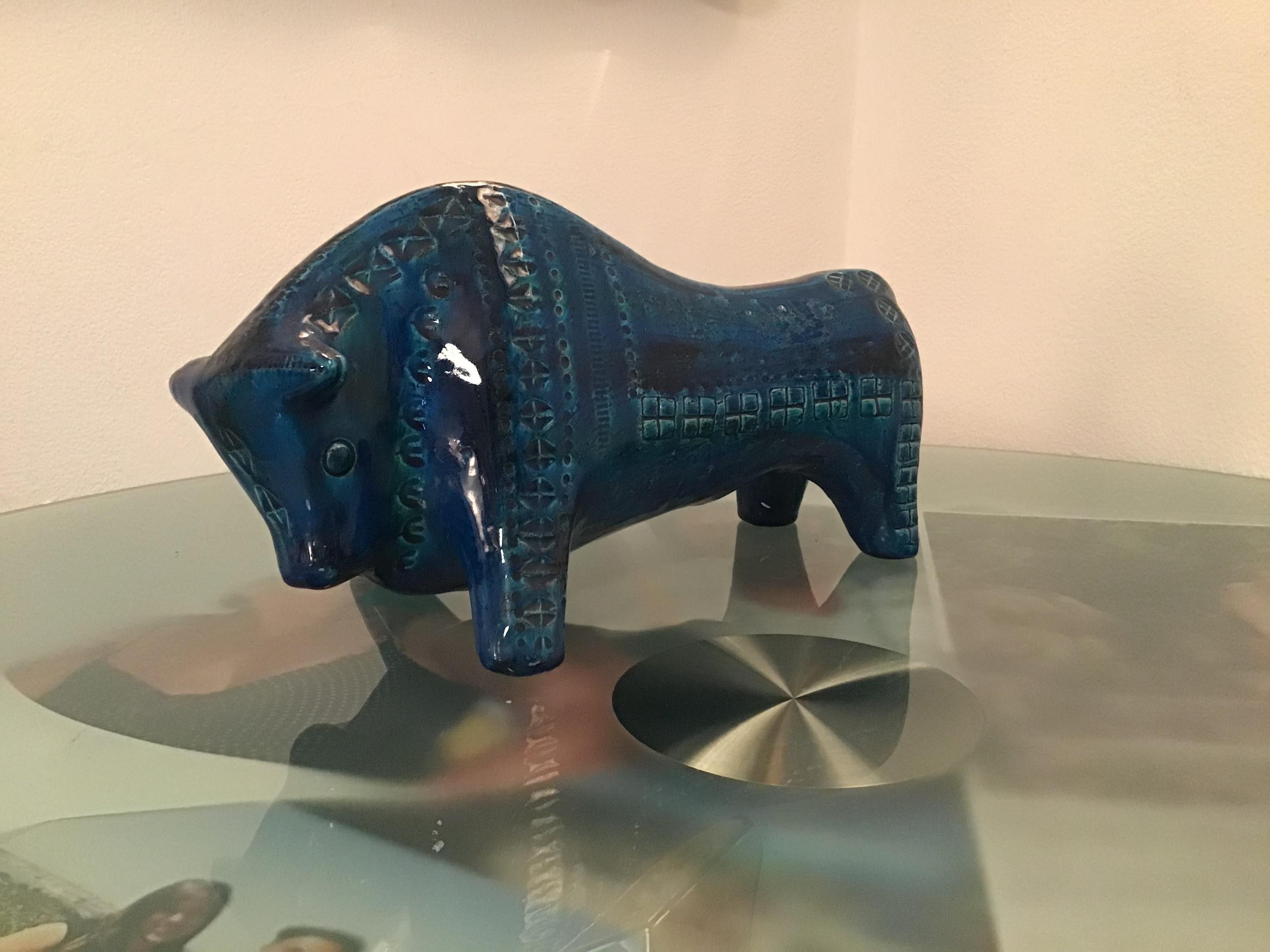 Bitossi Rimini Blu Bull Ceramic, 1960, Italy For Sale 2
