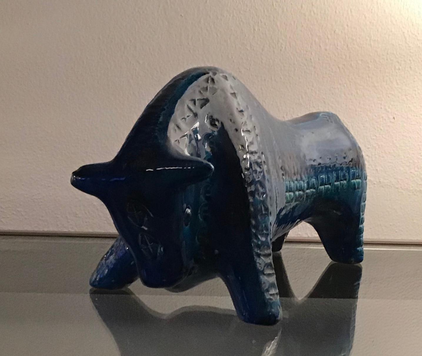 Bitossi Rimini Blu bull ceramic, 1960, Italy.