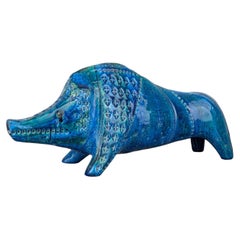 Sculpture de sanglier en céramique de Bitossi Rimini Blu par Aldo Londi Italie du milieu du siècle dernier