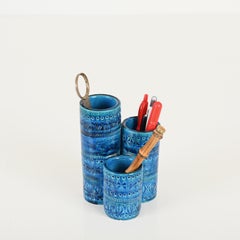 Bitossi Rimini Blu Ceramic Decorative Desk Organizer by Aldo Londi, Italy 1960s