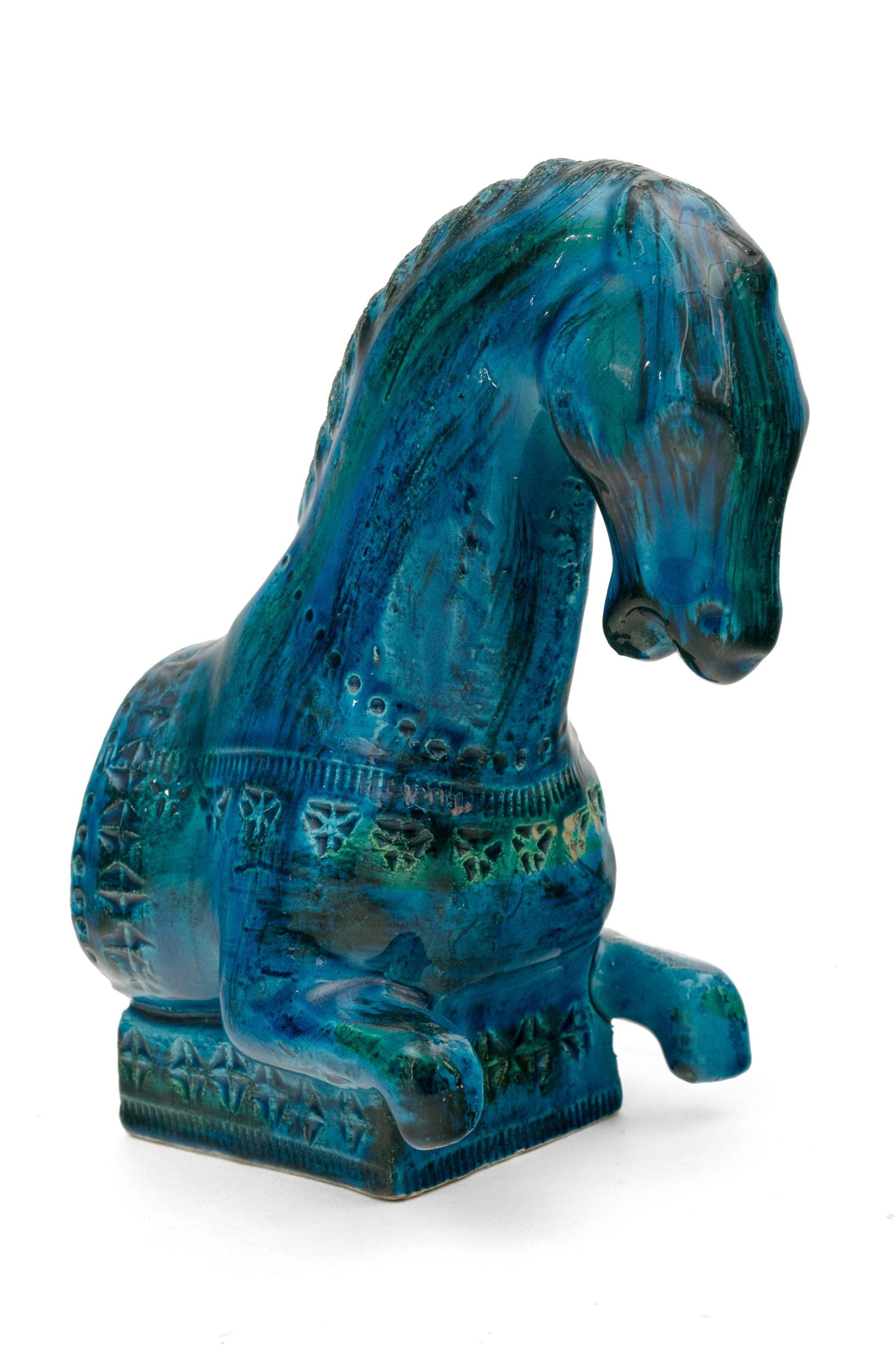 Glazed Bitossi 'Rimini Blu' Horse Bookends by Aldo Londi, Italy, 1960s