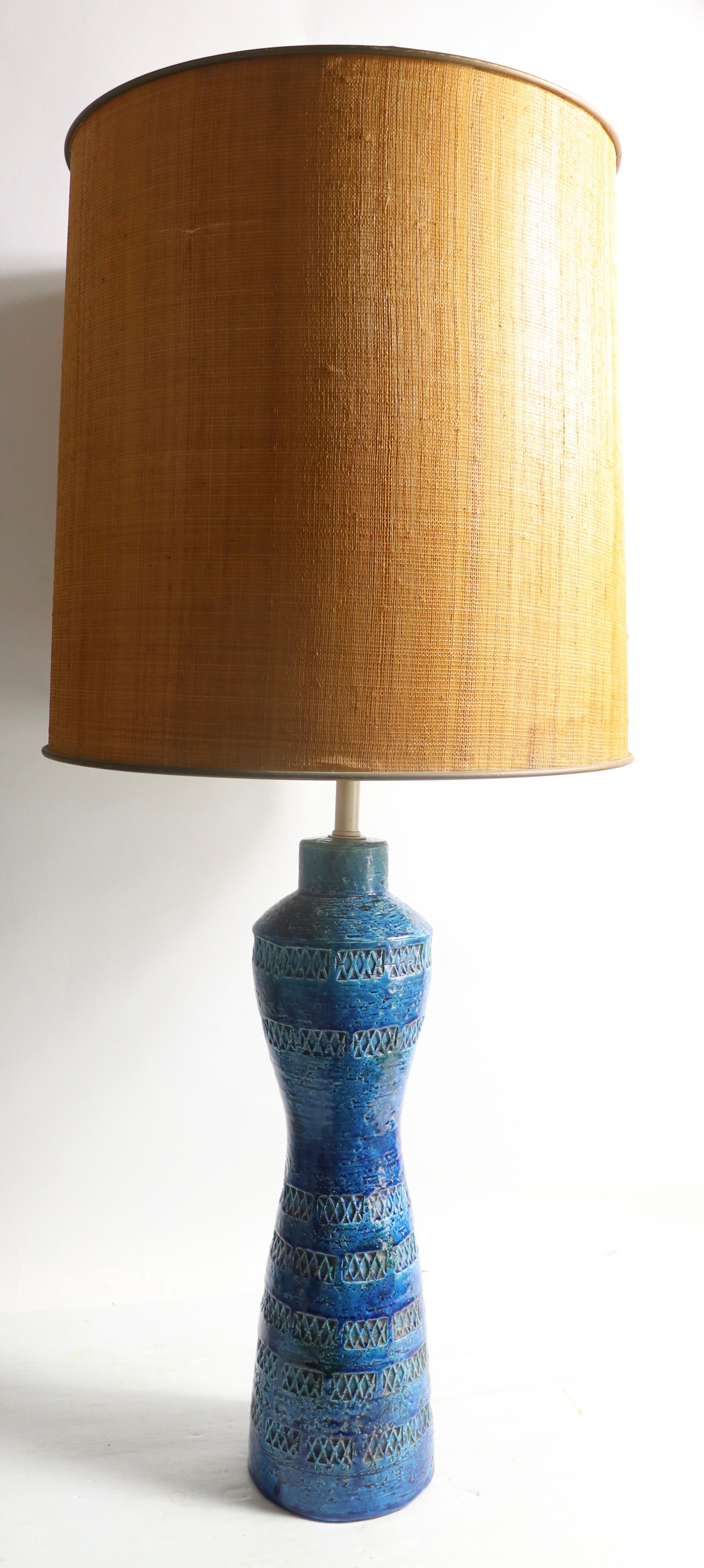 European Bitossi Rimini Blu Table Lamp by Aldo Londi for Raymor Made in Italy Ca. 1960's