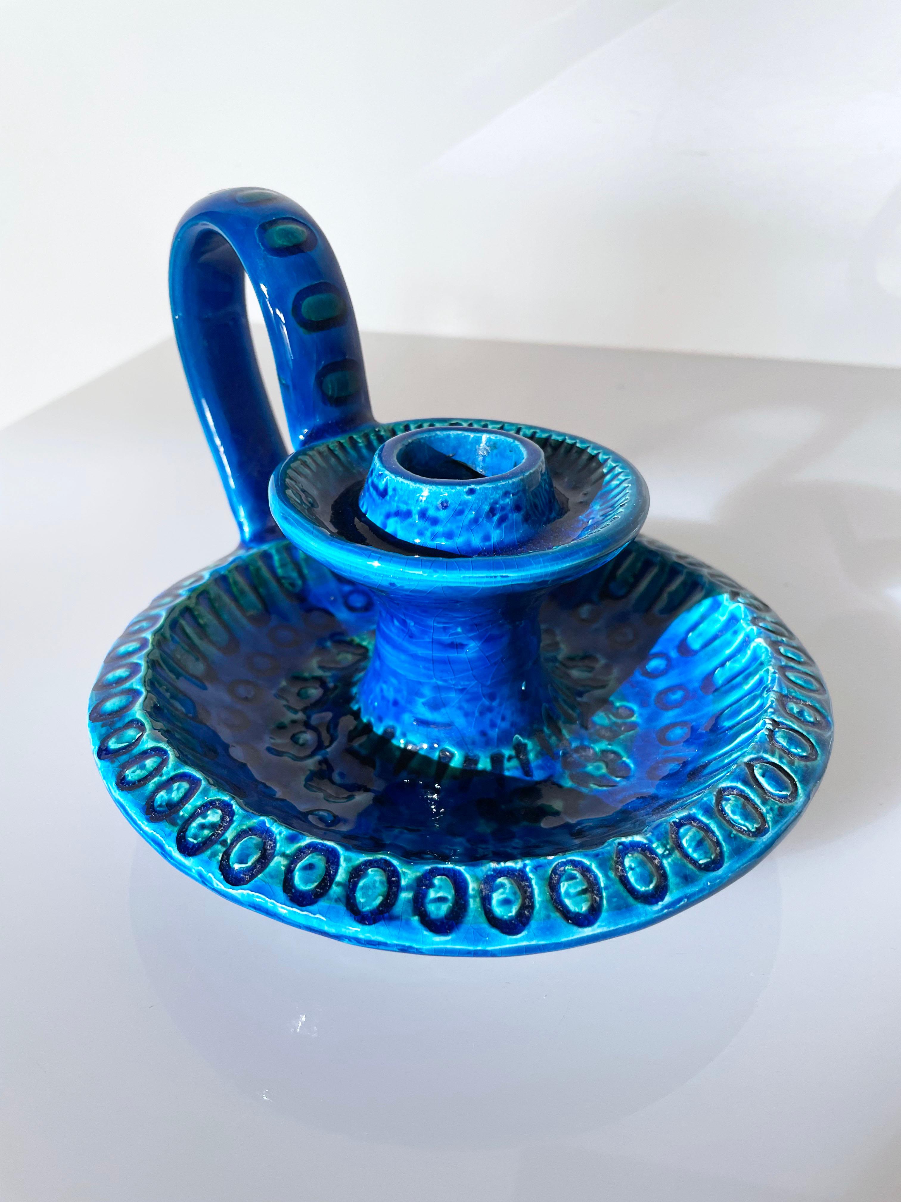 Portavelas Bitossi Rimini Azul de Aldo Londi Moderno de mediados de siglo en venta