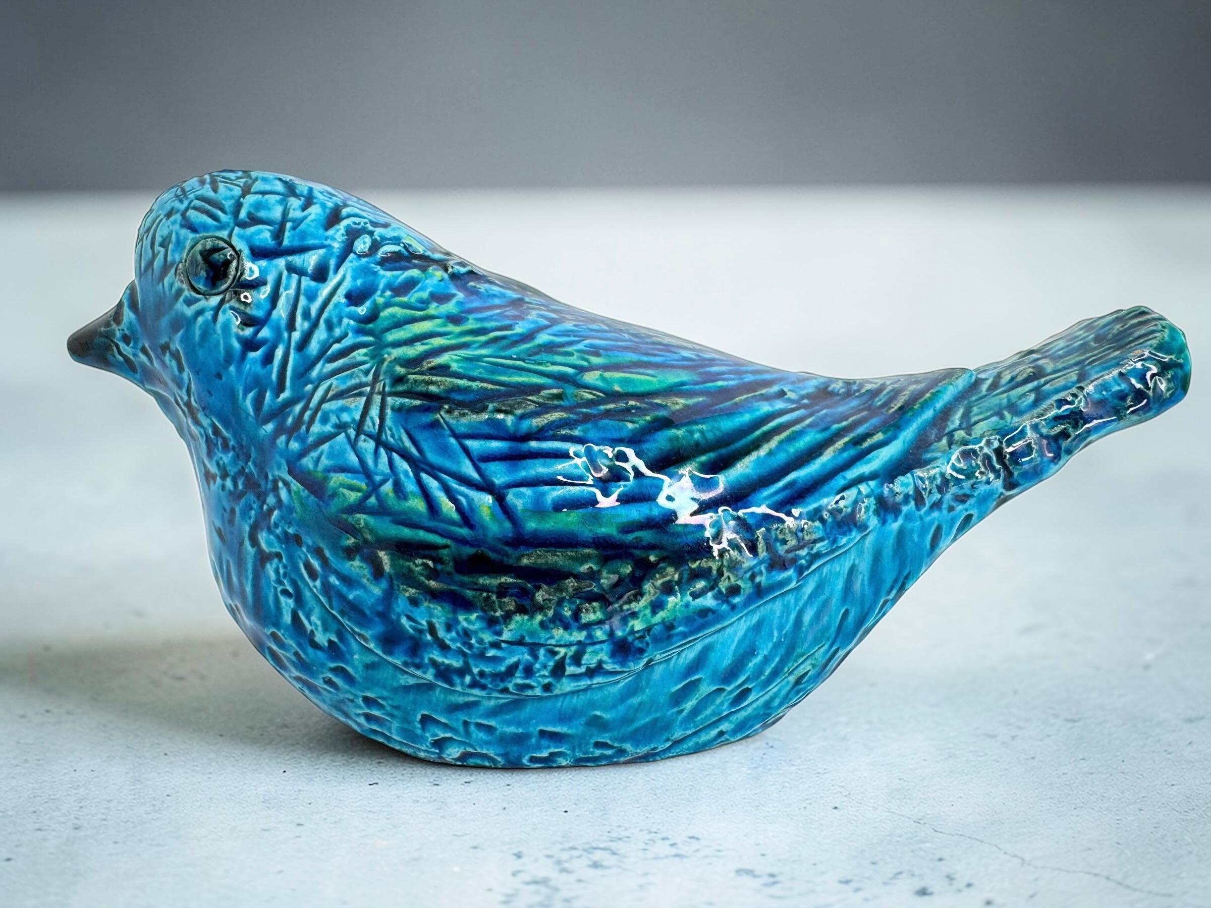 Bitossi Rimini Blue Ceramic Bird Sculpture by Aldo Londi, Italy