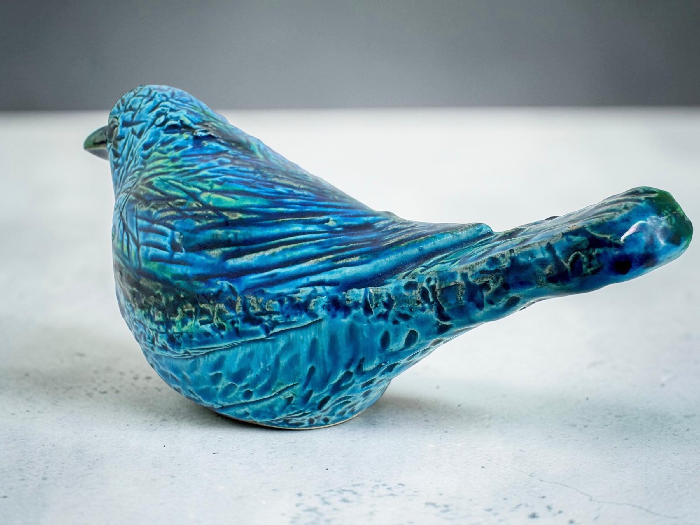 Bitossi Rimini Blue Ceramic Bird Sculpture by Aldo Londi, Italy