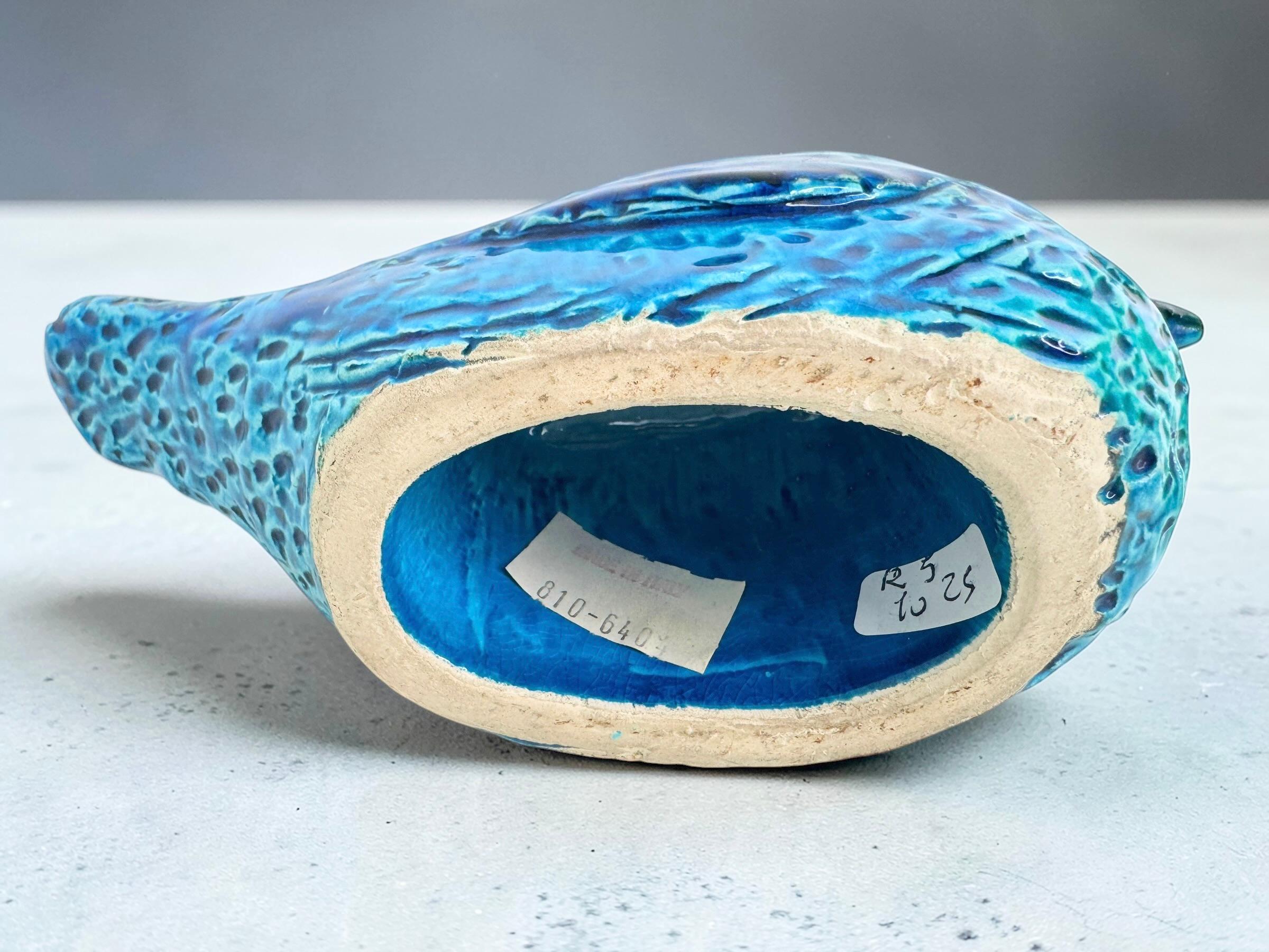 Bitossi Rimini Blue Ceramic Bird Sculpture by Aldo Londi, Italy